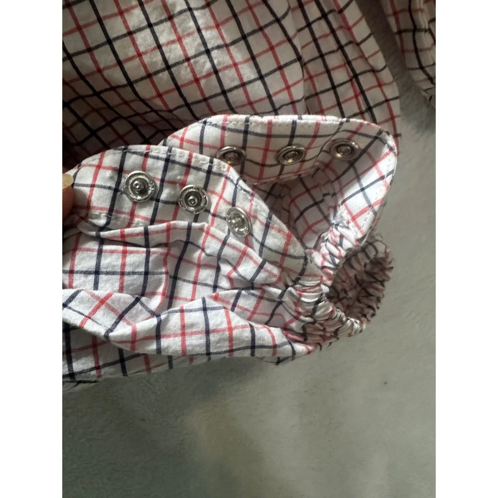 Janie and Jack Baby Boys Red Navy Plaid Button Down Bodysuit 6-12 Months